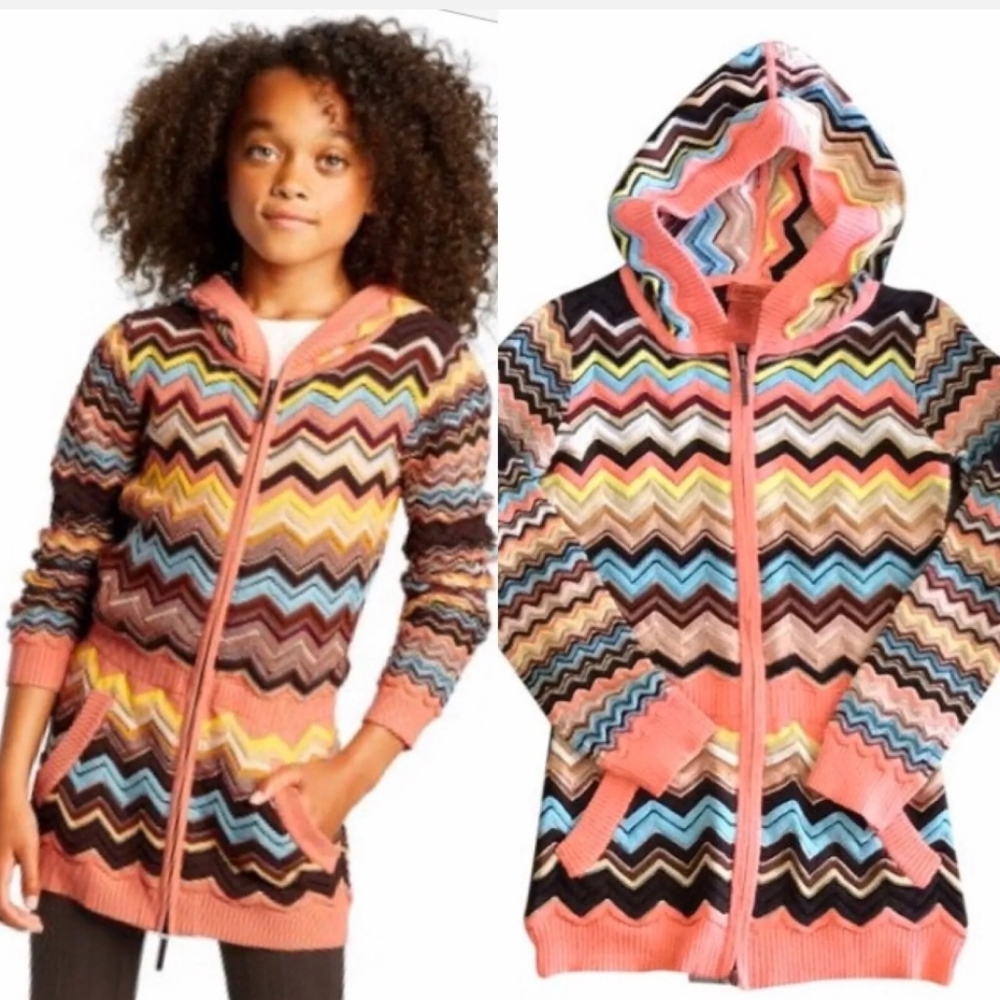 Missoni Zig-Zag Colorful Zip-Up Hoodie, Size Medium
